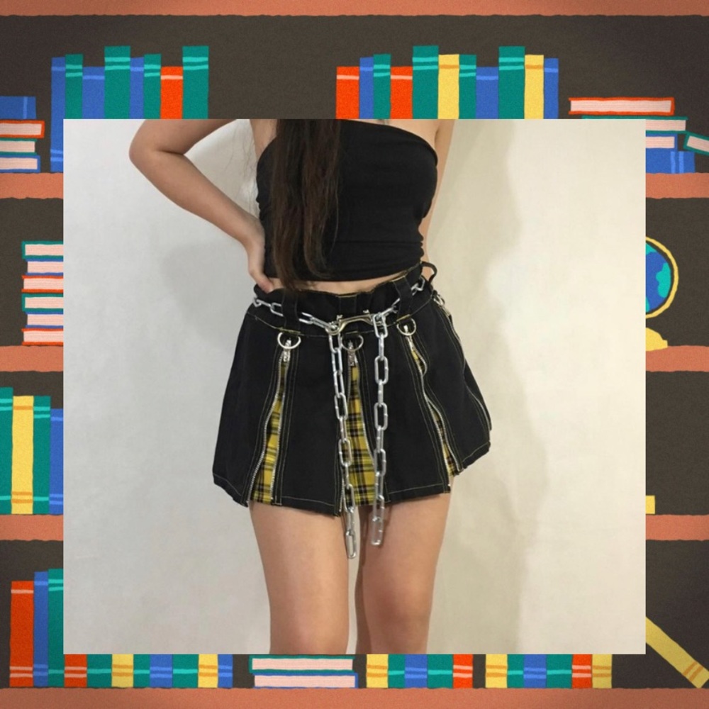 Tripp Nyc Plaid Yellow Mini Zipper Skirt - Picture 7 of 7